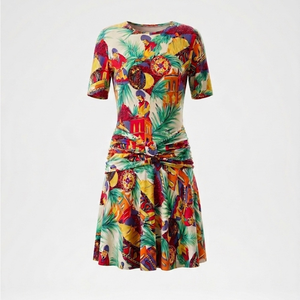 Newport Multicolor Tropical Print Tie-Waist Mini Dress